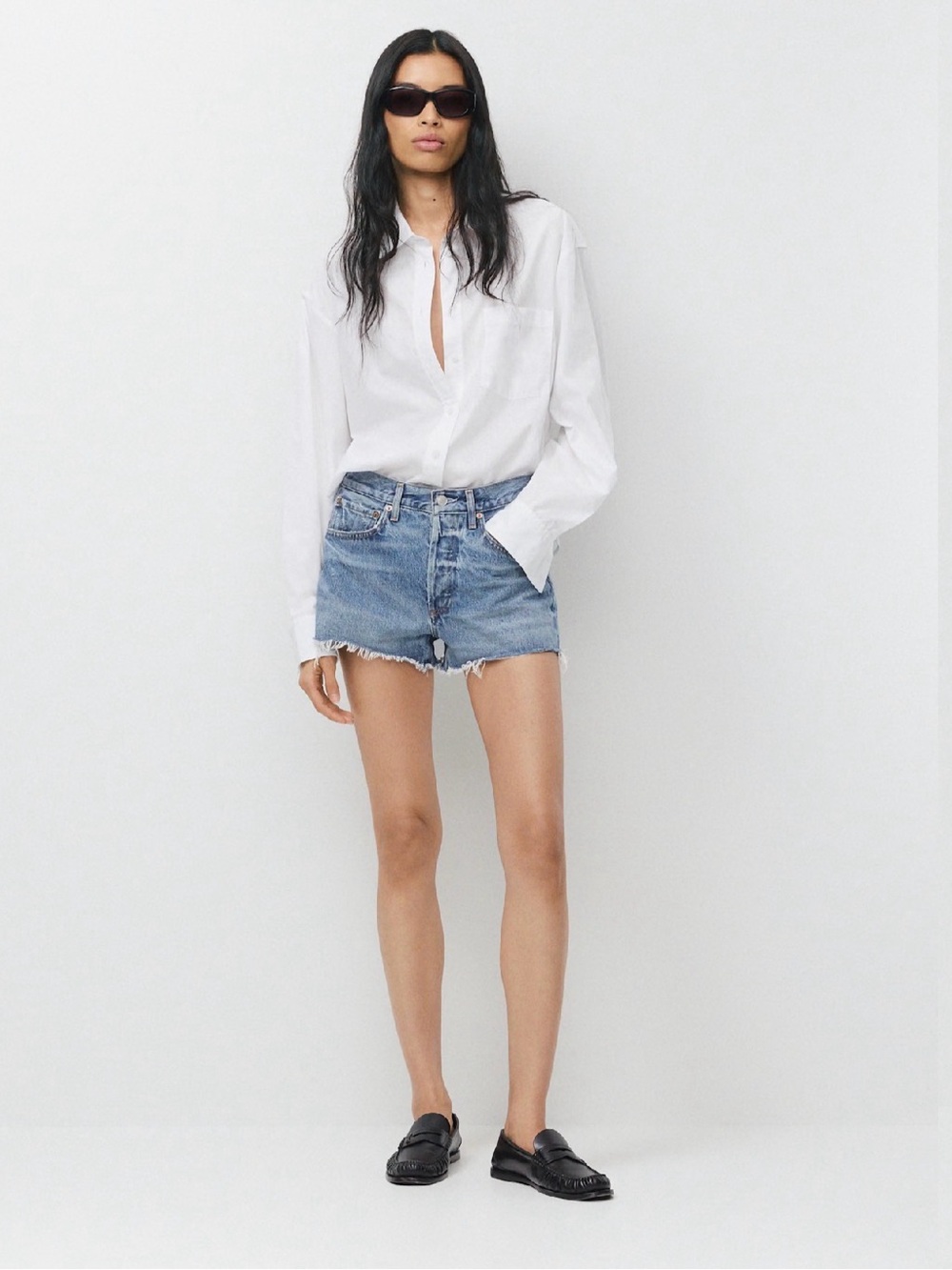 Agolde Frayed Hem Denim Shorts - Blue